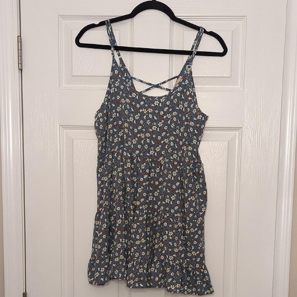 Paradise USA Blue Floral Spaghetti Strap Flowy Tank Top - Women's Size Large